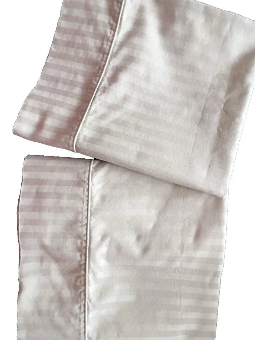 Pair KING Pillowcases 100% Egyptian Cotton Beige Jacquard Stripe Bedding Luxury